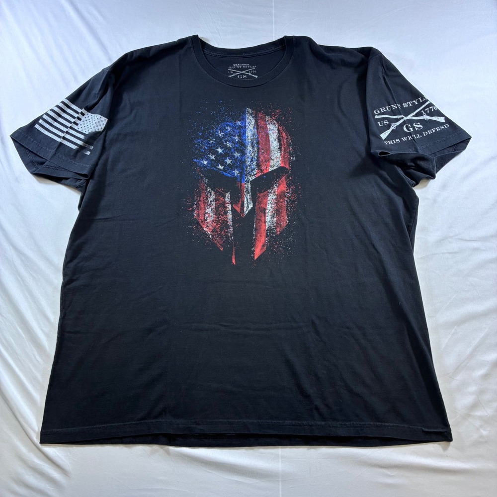 Grunt Style Spartan Flag Graphic T-Shirt Mens 3XL Black Cotton Short Sleeve